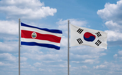 South Korea and Costa Rico flags, country relationship concept