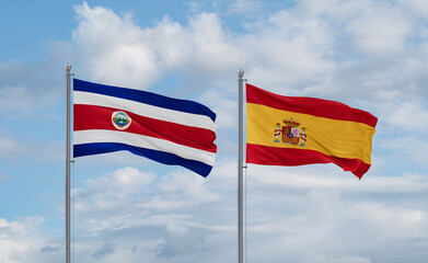 Spain and Costa Rico flags, country relationship concept