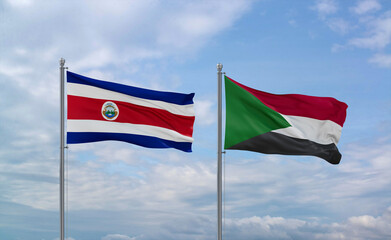 Sudan and Costa Rico flags, country relationship concept