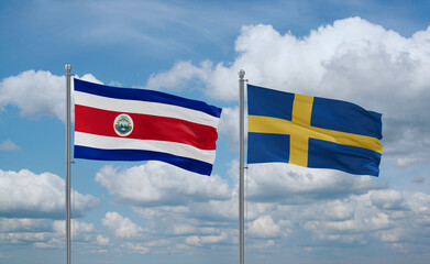 Sweden and Costa Rico flags, country relationship concept