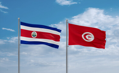 Tunisia and Costa Rico flags, country relationship concept