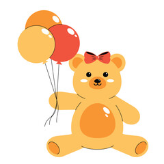 Teddy Bear With Red Ribbon Holding Balloons