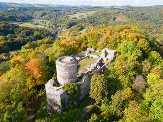 Wlen Castle in the Bobr River Valley in the autumn aura