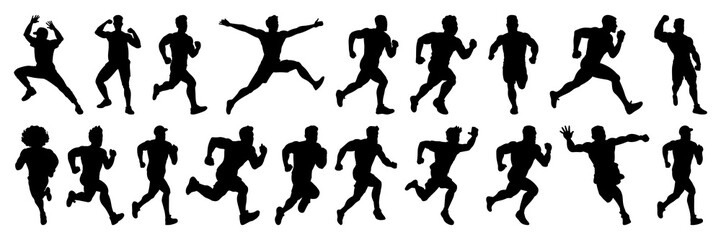 Runner silhouettes set, large pack of vector silhouette design, isolated white background