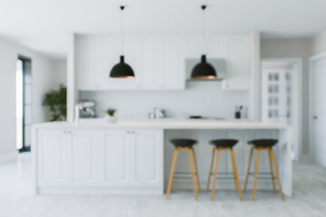 The kitchen background is out of focus. 