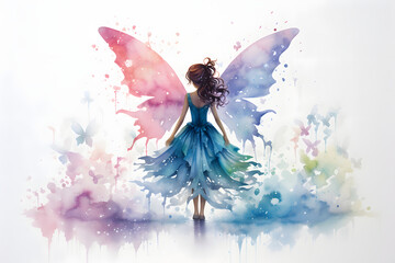 Silhouette of a girl with butterflies on a white background - obrazy, fototapety, plakaty