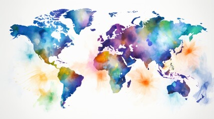 A world map designed in a watercolor style