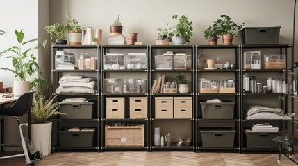 A well-organized workspace with efficient storage solutions - obrazy, fototapety, plakaty