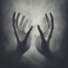 Ghostly hands reaching out from darkness, halloween