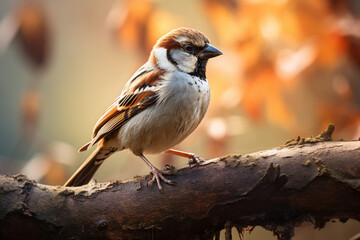 Eurasian tree sparrow perched on a tree branch, bird, nature, animal, wildlife