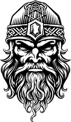 Viking Warrior Man Strong Mascot Face in Helmet