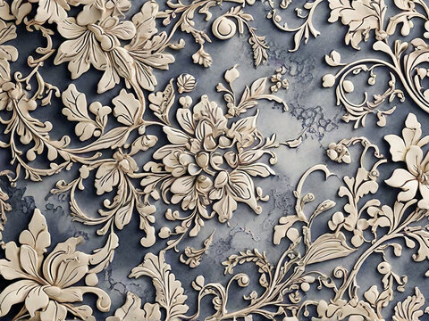 Vintage floral ornament on the wall, close-up. Decorative background