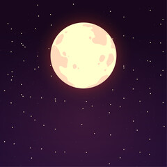 vector with full moon on the night starry sky.