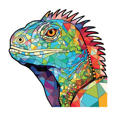 Iguana Colorful Watercolor Stained Glass Cartoon Kawaii Clipart Animal Pet Illustration