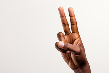 Generative AI Image of Dark Skinned Hand with Two Fingers Symbolize Peace on Isolated Background