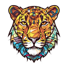 Snarling Grin Leopard Colorful Watercolor Stained Glass Cartoon Kawaii Clipart Animal Illustration