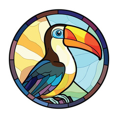 Obraz premium Toucan Colorful Watercolor Stained Glass Cartoon Kawaii Clipart Animal Pet Illustration