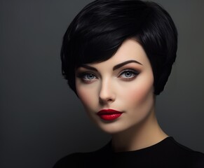 beautiful young woman with short black hair