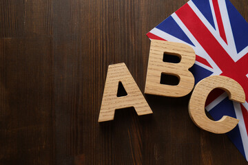 Wooden letters with the flag of Great Britain