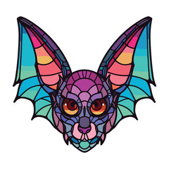 Bat Colorful Watercolor Stained Glass Cartoon Kawaii Clipart Animal Pet Illustration