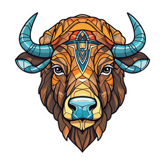 Fototapeta premium Buffalo Colorful Watercolor Stained Glass Cartoon Kawaii Clipart Animal Pet Illustration