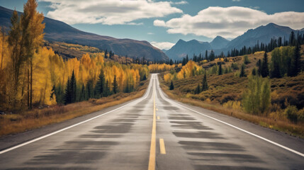 Road leading to autumn mountain scenery.