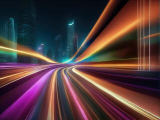 Abstract speed light flow through the city with gradient and aesthetic Intricate lighting