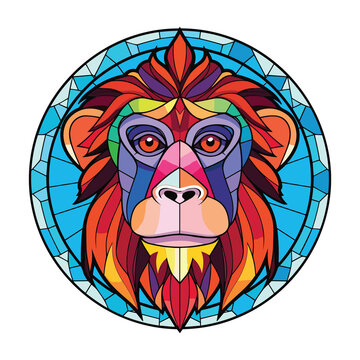 Monkey Colorful Watercolor Stained Glass Cartoon Kawaii Clipart Animal Pet Illustration