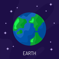 Vector illustration of the planet Earth in space. A planet on a dark background with stars.