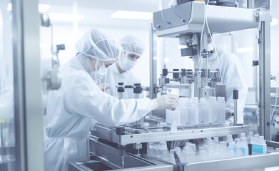 Pharmaceutical production line. Quality control that ensure the safety and efficacy of pharmaceuticals.