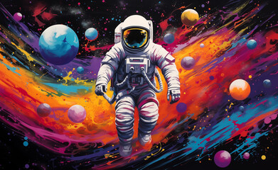 Astronaut set against a colorful, bubble-filled galaxy on a foreign planet.  © Curioso.Photography