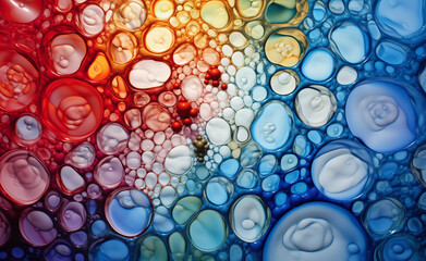 Colorful depiction of stem cells under the microscope's, vibrant hues and intricate patterns.