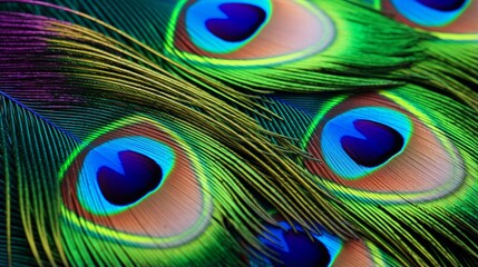 Obraz premium Hyperzoom close-up of a vibrant peacock feather