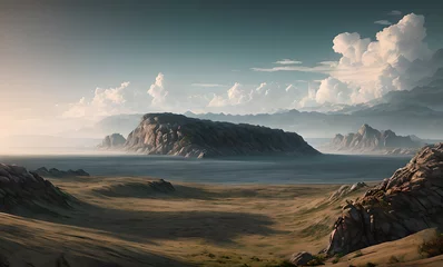 Foto op Canvas Mystical mountain landscape, atmospheric epic magical mountains, fantasy movie style game, Generative AI © LIUBOMYR