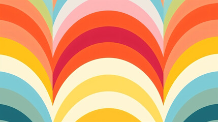 Fototapeta na wymiar Mid century rainbow illustration pattern in 70s style