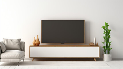 Minimal design Smart TV on white wall in living room