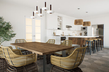 Stylish traditional kitchen with dining area.