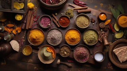 colorful and organic indian hot spices powder top view
