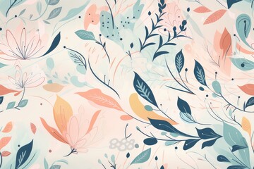Fototapeta na wymiar artistic watercolor blossom flower and leaves pattern design