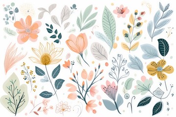 beautiful floral and branch pattern backdrop in watercolor style