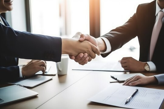 two businessmen confidence handshake for project cooperate