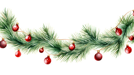 Watercolored christmas garland on white background
