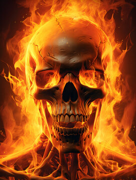 Skeleton in flame, halloween theme background