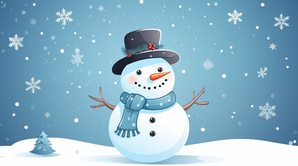 Fototapeta premium The snowman is standing outside, it's snowing