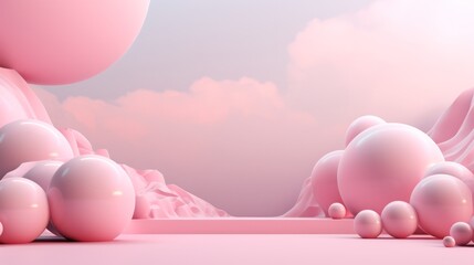 A surreal pink background with floating elements