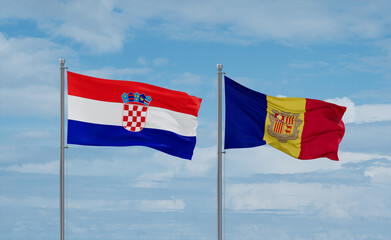 Croatia and Andorra national flags, country relationship concept