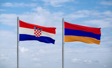 Armenia and Croatia flags, country relationship concept