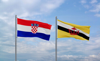 Brunei and Croatia flags, country relationship concepts