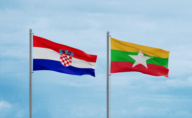 Myanmar and Croatia flags, country relationship concept