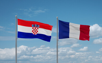 Croatia and France flags, country relationship concept